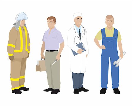 engineers hat cartoon - Vector illustration of a four professionals man Stock Photo - Budget Royalty-Free & Subscription, Code: 400-08094589