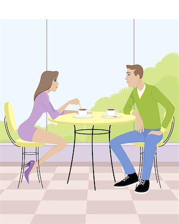painting of people in a restaurant - Vector illustration of a couple sitting in cafe Stock Photo - Budget Royalty-Free & Subscription, Code: 400-08094756