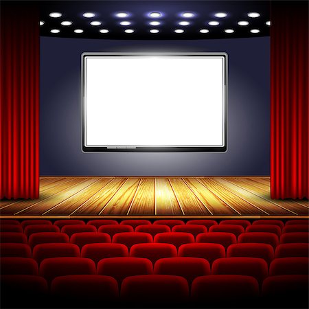 auditorium cinema system with screen, stage and red curtain Stock Photo - Budget Royalty-Free & Subscription, Code: 400-08094924