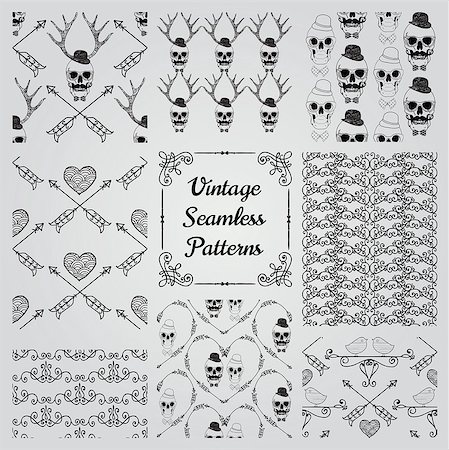 Set of 8 Hand Sketched Doodle Floral Seamless Backgrounds. Pattern Swatches with Transparent Background. Vector Illustration. Stock Photo - Budget Royalty-Free & Subscription, Code: 400-08095089