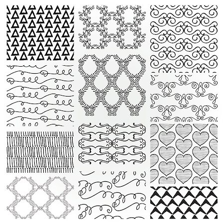 Set of 12 Hand Sketched Decortive Monochrome Seamless Backgrounds. Pattern Swatches with Transparent Background. Vector Illustration. Stock Photo - Budget Royalty-Free & Subscription, Code: 400-08095133