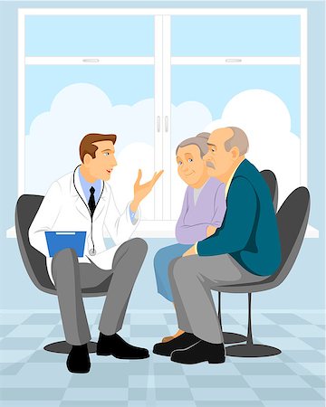 doctor consulting family - Vector illustration of a couple  pensioner in clinic Stock Photo - Budget Royalty-Free & Subscription, Code: 400-08095232