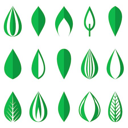 simsearch:400-05698489,k - Different origami green simple leaves on white background Stock Photo - Budget Royalty-Free & Subscription, Code: 400-08095369