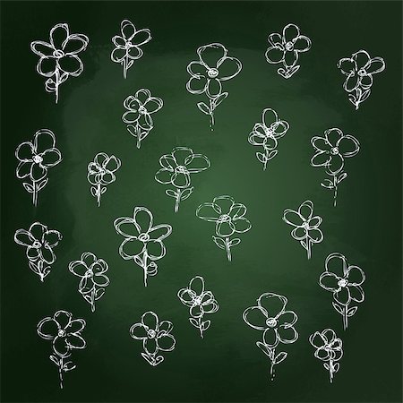 Hand drawn chalk illustration of flowers on a blackboard background Stock Photo - Budget Royalty-Free & Subscription, Code: 400-08095555