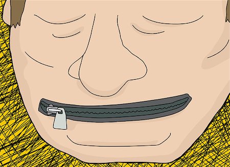 simsearch:400-04175955,k - Close up cartoon of Caucasian man with zipper on mouth Stock Photo - Budget Royalty-Free & Subscription, Code: 400-08096697