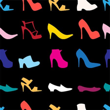 simsearch:400-07218273,k - Seamless graphic design of various womens shoes on a black Stock Photo - Budget Royalty-Free & Subscription, Code: 400-08096924