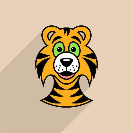 simsearch:400-05250521,k - Colorful vector tiger cartoon face icon long shadow Stock Photo - Budget Royalty-Free & Subscription, Code: 400-08097459