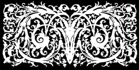 simsearch:400-04400418,k - refined white drawing of a decorative ornament on a black background Stock Photo - Budget Royalty-Free & Subscription, Code: 400-08097599