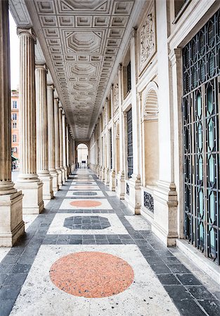 Porch built with twelve Roman columns brought from the ruins of Veii (etruscan city near Rome), and two pairs of columns retrieved from the basilica of San Paolo fuori le Mura. Stock Photo - Budget Royalty-Free & Subscription, Code: 400-08093844