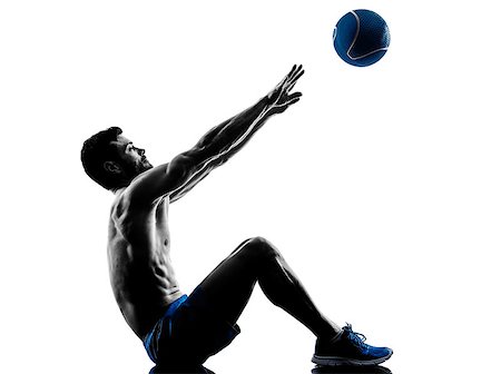 simsearch:400-05112689,k - one caucasian man exercising fitness weights Medicine Ball exercises in studio silhouette isolated on white background Stock Photo - Budget Royalty-Free & Subscription, Code: 400-08114902