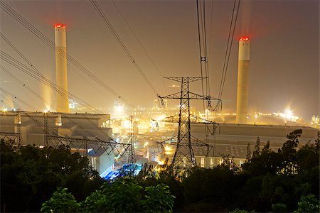 Power station with smoke at night Stock Photo - Budget Royalty-Free & Subscription, Code: 400-08115578