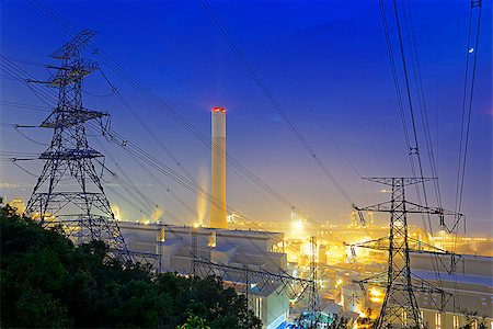 Power station with smoke at night Stock Photo - Budget Royalty-Free & Subscription, Code: 400-08115580