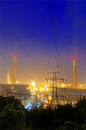 Power station with smoke at night Stock Photo - Budget Royalty-Free & Subscription, Code: 400-08115581