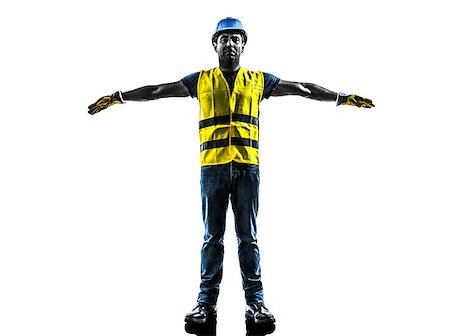 one construction worker signaling with safety vest emergency stop silhouette isolated in white background Stock Photo - Budget Royalty-Free & Subscription, Code: 400-08113162
