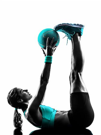 simsearch:400-05112689,k - one caucasian woman exercising Medicine Ball  fitness in studio silhouette isolated on white background Stock Photo - Budget Royalty-Free & Subscription, Code: 400-08113267