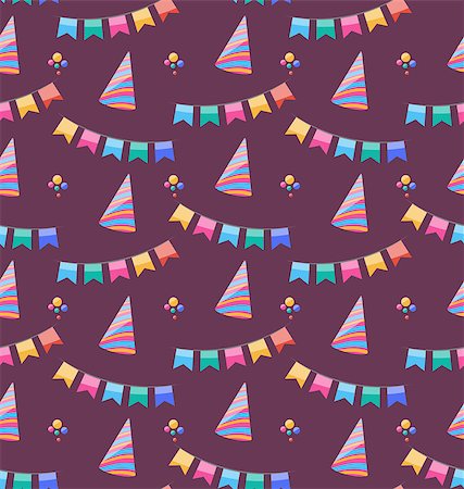 simsearch:400-06628533,k - Illustration Seamless Holiday Pattern with Colorful Buntings and Party Hats - Vector Stock Photo - Budget Royalty-Free & Subscription, Code: 400-08113366