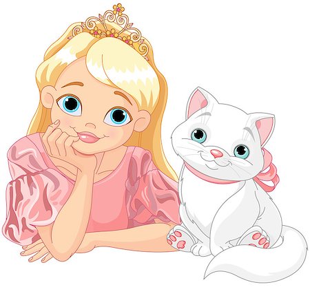 Fairytale Princess is kissing a white cat Stock Photo - Budget Royalty-Free & Subscription, Code: 400-08135566