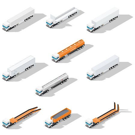 semi truck car carriers - Trucks with semitrailers detailed isometric icon set, front view, vector graphic illustration Stock Photo - Budget Royalty-Free & Subscription, Code: 400-08137801