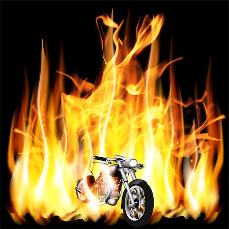vector illustration motorbike travels on a background of fire flame in the dark Stock Photo - Budget Royalty-Free & Subscription, Code: 400-08137990