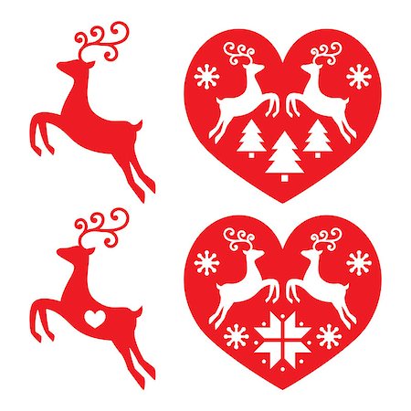 Vector icons set of Xmas red reindeer isolated on white Stock Photo - Budget Royalty-Free & Subscription, Code: 400-08138105