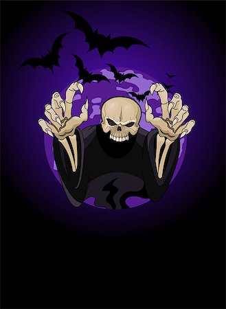 Halloween horrible Grim Reaper against the backdrop of the full moon Stock Photo - Budget Royalty-Free & Subscription, Code: 400-08138356