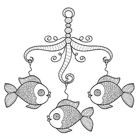 Hand drawn Baby Crib Hanging Mobile Toy with Fishes. Vector Sketch Stock Photo - Budget Royalty-Free & Subscription, Code: 400-08132220