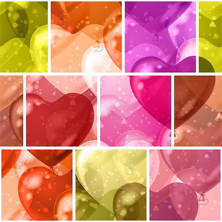 simsearch:400-07982444,k - Seamless holiday colorful background with heart balloons of various colors. Pattern for web design, split into separate parts. Eps10 contains transparencies. Vector Photographie de stock - Aubaine LD & Abonnement, Code: 400-08132536