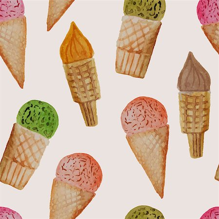 dessert menu wallpaper - Vector Seamless Pattern with Watercolor Hand Drawn Ice Cream, fully editable eps 10 file with clipping mask and seamless pattern in swatch menu Stock Photo - Budget Royalty-Free & Subscription, Code: 400-08132629