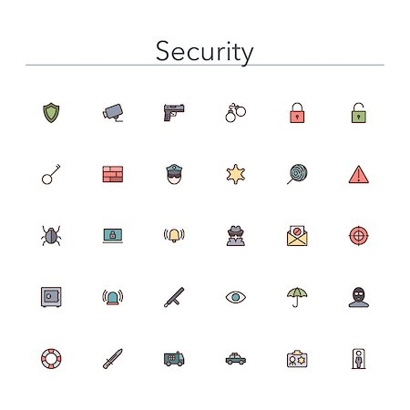 security guard gun - Security and Safety colored line icons set. Vector illustration. Stock Photo - Budget Royalty-Free & Subscription, Code: 400-08155386