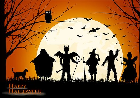 simsearch:700-00262810,k - halloween background with 5 children in costumes Stock Photo - Budget Royalty-Free & Subscription, Code: 400-08155465