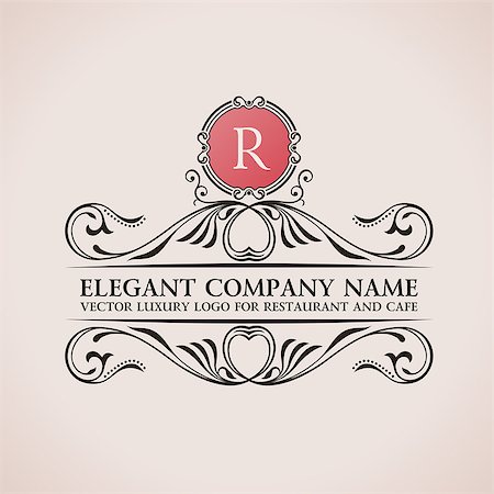 Luxury logo. Calligraphic pattern elegant decor elements. Vintage vector ornament R Stock Photo - Budget Royalty-Free & Subscription, Code: 400-08157974