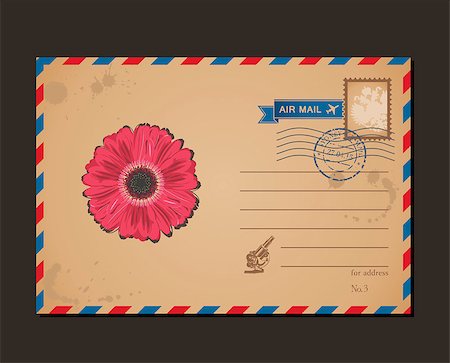 Vintage postcard and postage stamps. Design flower envelope pattern and letters Stock Photo - Budget Royalty-Free & Subscription, Code: 400-08157977