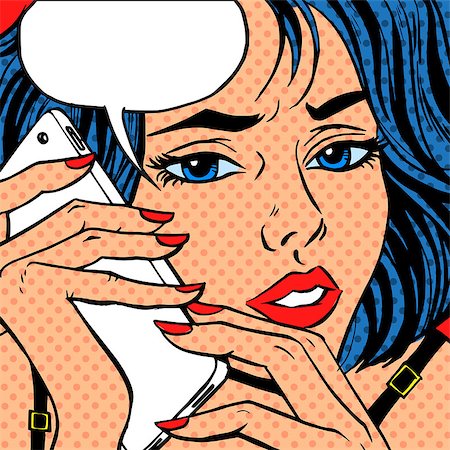 simsearch:400-04320168,k - Pop art vintage comic. Girl phone talk retro background Stock Photo - Budget Royalty-Free & Subscription, Code: 400-08158366