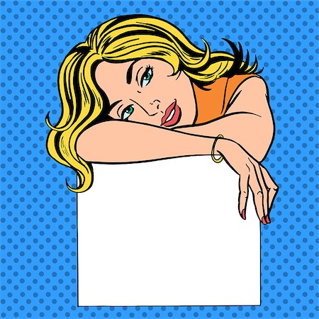 simsearch:400-04320168,k - Pop art vintage comic. A woman with a poster and place for text. Girl in retro style. Advertising Stock Photo - Budget Royalty-Free & Subscription, Code: 400-08158371