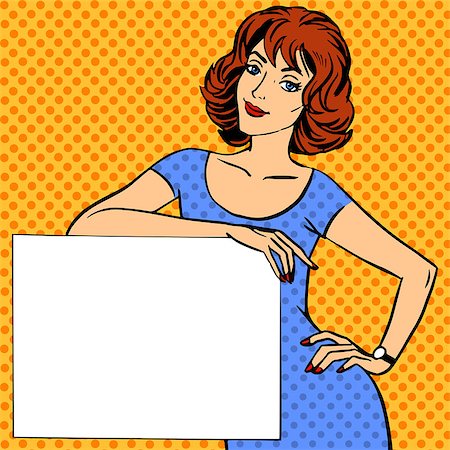simsearch:400-04320168,k - Pop art vintage comic. A woman with a poster and place for text. Girl in retro style. Advertising Stock Photo - Budget Royalty-Free & Subscription, Code: 400-08158372