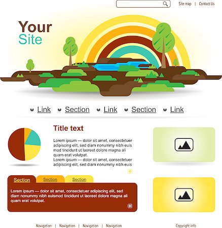 Website design with rainbow and trees. Flat land illustration. Photographie de stock - Aubaine LD & Abonnement, Code: 400-08158649