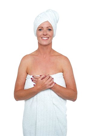 Isolated glamorous spa model over white background wrapped in towel. Photographie de stock - Aubaine LD & Abonnement, Code: 400-08152091