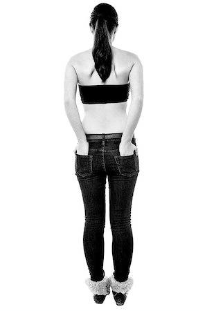 simsearch:400-04856416,k - Fashion girl looking towards the wall. Black and white image. Stock Photo - Budget Royalty-Free & Subscription, Code: 400-08152288