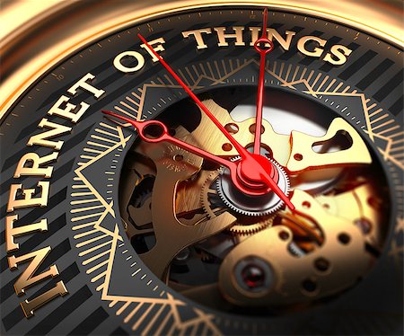 Internet of Things on Black-Golden Watch Face with Watch Mechanism. Full Frame Closeup. Stock Photo - Budget Royalty-Free & Subscription, Code: 400-08152682