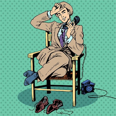 simsearch:859-06710917,k - Tired man sits on a chair and talking on the phone. Call technology communication Stock Photo - Budget Royalty-Free & Subscription, Code: 400-08164146