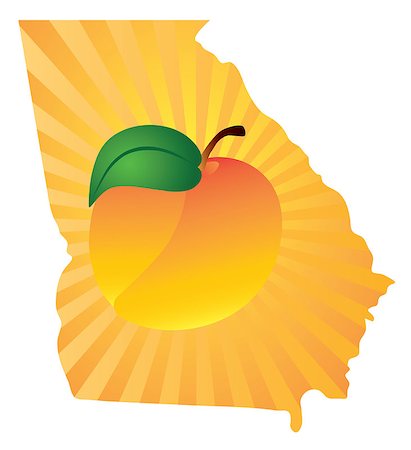 Georgia State with Official Symbol Peach Fruit in Map Silhouette Outline Color Illustration Stock Photo - Budget Royalty-Free & Subscription, Code: 400-08165142