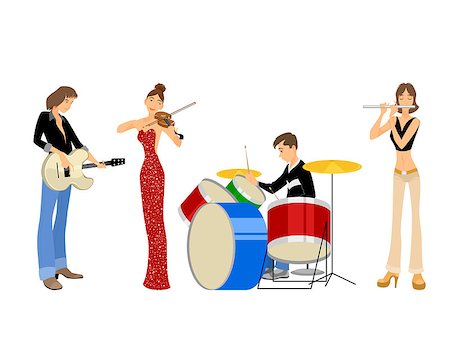 Vector illustration of a four teenagers musicians Stock Photo - Budget Royalty-Free & Subscription, Code: 400-08165289