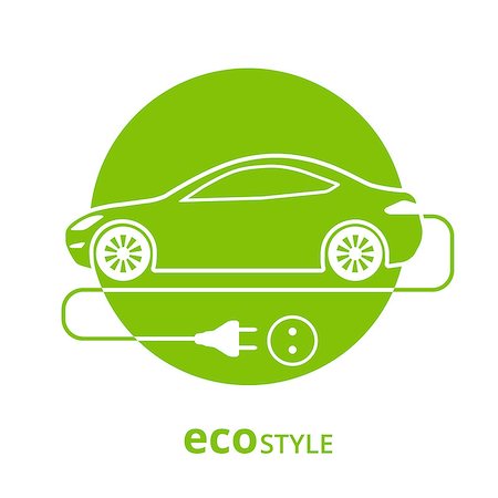 simsearch:400-05704598,k - Vector illustration of electro car green icon isolated on white Stock Photo - Budget Royalty-Free & Subscription, Code: 400-08165432