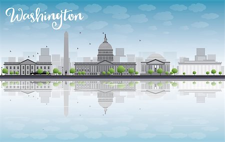 Washington DC city skyline. Vector illustration with cloud and blue sky Stock Photo - Budget Royalty-Free & Subscription, Code: 400-08165902