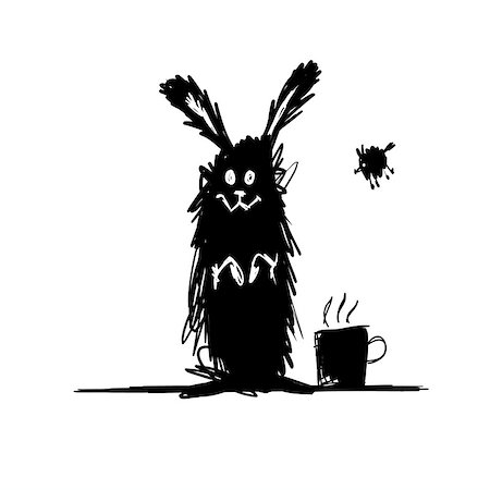 simsearch:400-07424187,k - Funny rabbit black silhouette. Sketch for your design. Vector illustration Photographie de stock - Aubaine LD & Abonnement, Code: 400-08166313