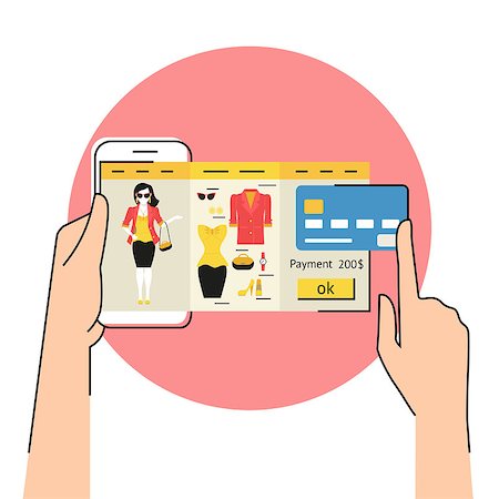 payment icon - Flat contour illustration of mobile app for women online shopping of fashion dress Stock Photo - Budget Royalty-Free & Subscription, Code: 400-08166676