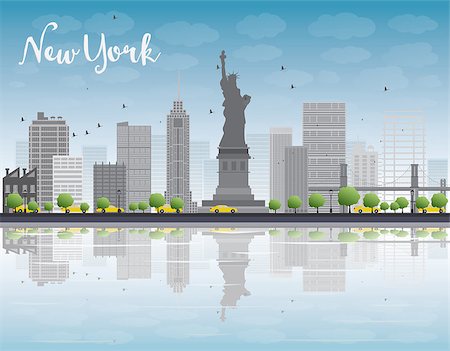 simsearch:400-04671558,k - New York city skyline with grey building and blue sky. Vector illustration Foto de stock - Super Valor sin royalties y Suscripción, Código: 400-08166782