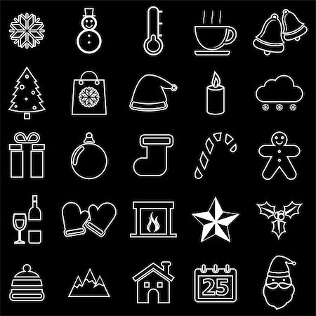 simsearch:400-04149556,k - Winter line icons on black background, stock vector Stock Photo - Budget Royalty-Free & Subscription, Code: 400-08160745