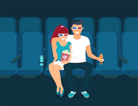 Young couple is sitting in the cinema and watching 3d film Stock Photo - Budget Royalty-Free & Subscription, Code: 400-08161243