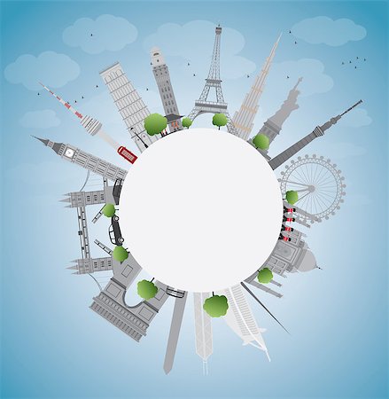 Travel concept around the world with famous international landmarks. Vector illustration Photographie de stock - Aubaine LD & Abonnement, Code: 400-08162059